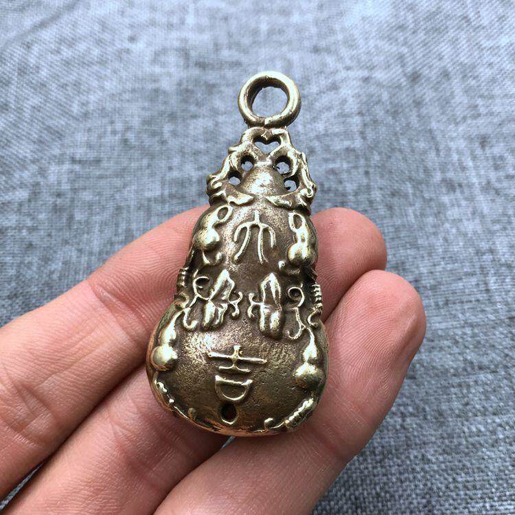 仿古古玩杂项收藏 纯铜黄铜葫芦福禄吊坠 葫芦吊坠摆件挂件