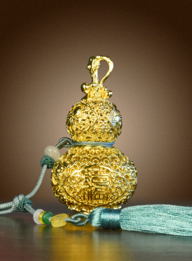 纯黄铜葫芦摆件福禄挂件金色花丝葫芦装饰品入户挂饰礼物工艺品