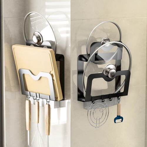 免打孔锅盖架带接水盒厨房置物架砧板架放菜板的架子壁挂式收纳架