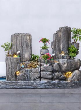 大型室内室外假山流水喷泉花园酒店瀑布鱼池庭院阳台山水景别墅