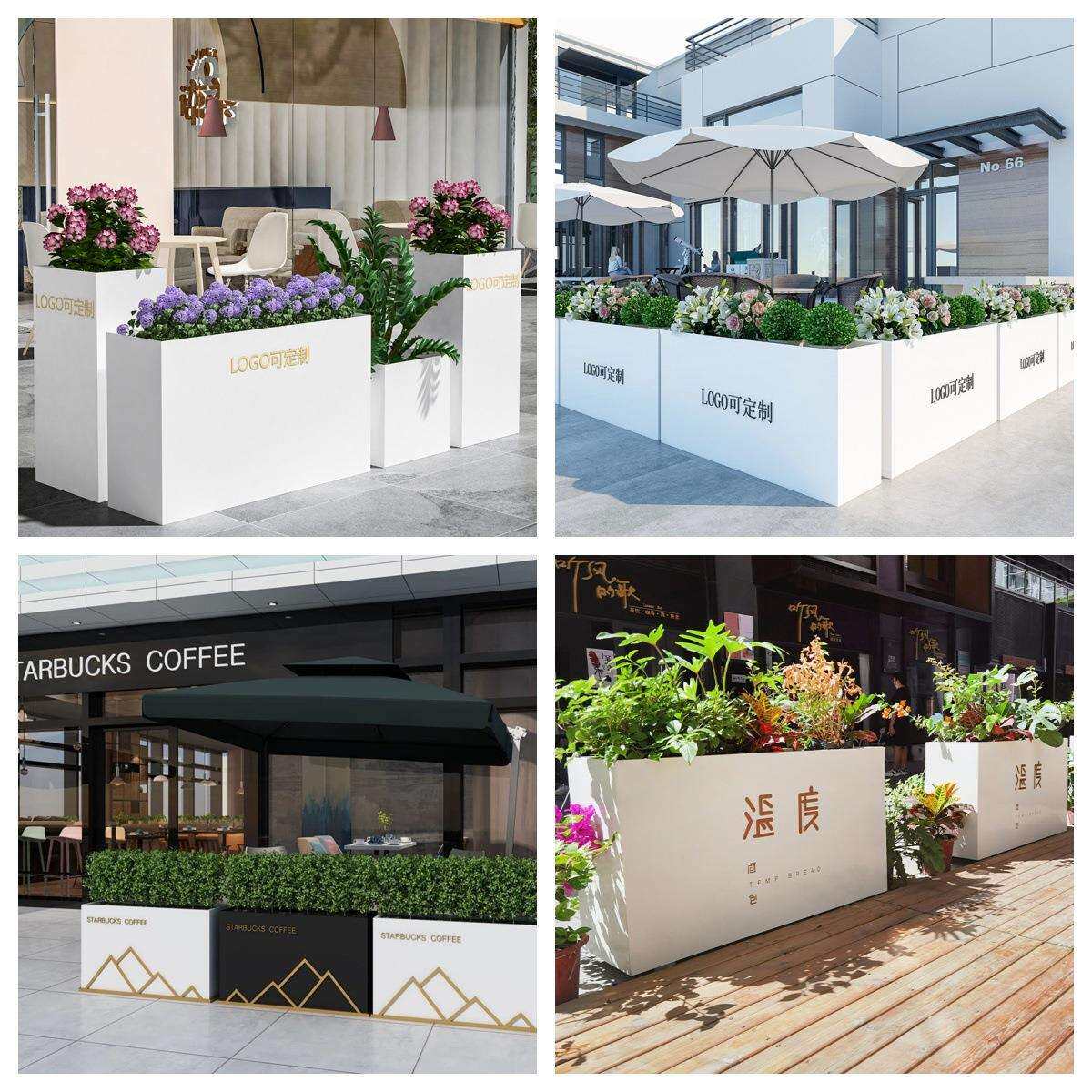 户外不锈钢花箱组合商业街隔断花槽花坛奶茶店小吃街外摆铁艺花架