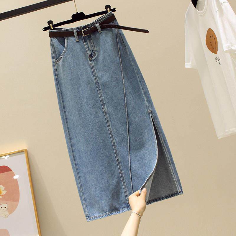 CULV设计感小众高腰中长款牛仔半身裙女a字夏高级感遮胯开叉裙子