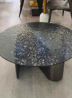 SS201#大几水波纹玻璃圆形现代茶几轻奢简约客厅边几创意沙发角几