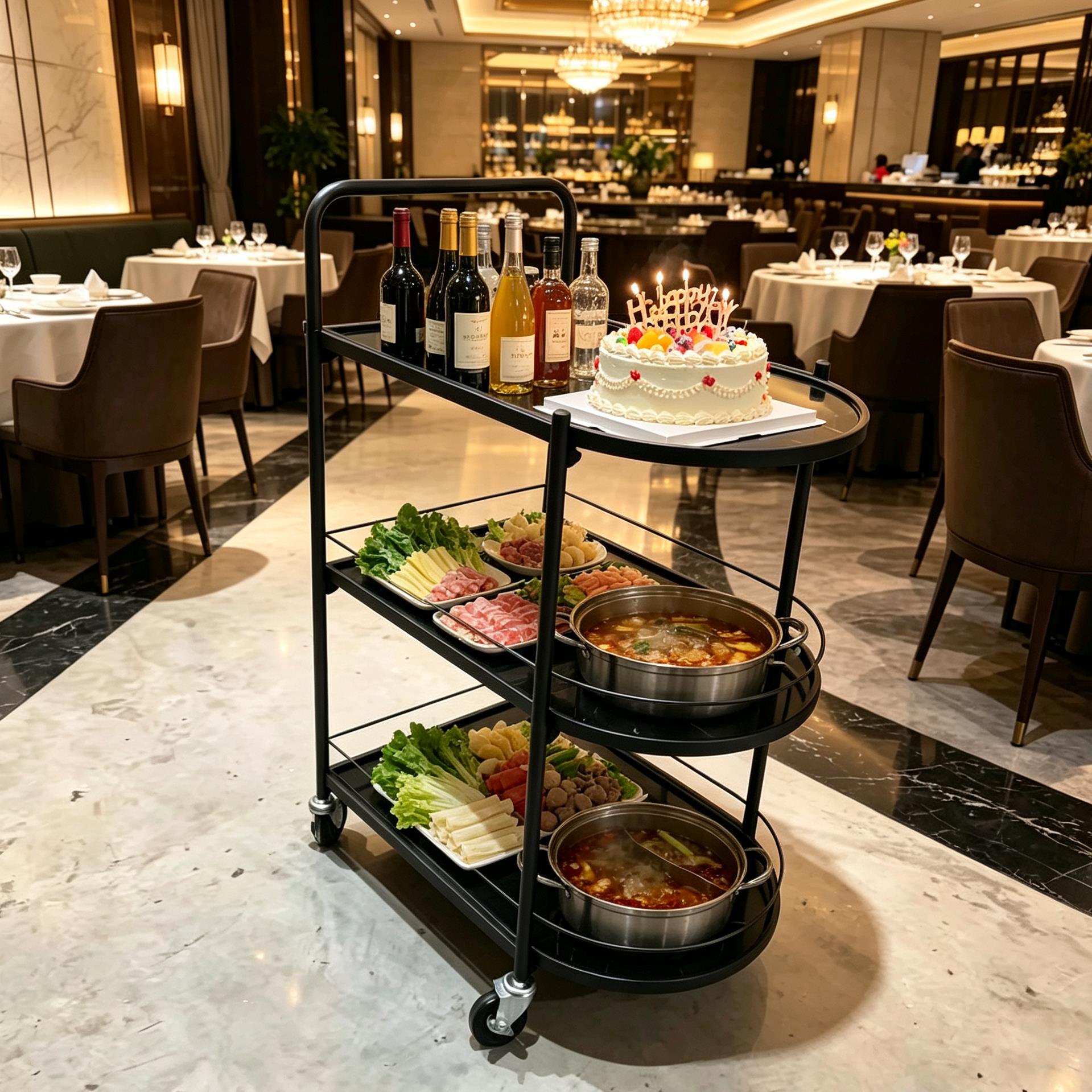 商用火锅店餐车小推车饭厅送餐车酒店移动茶水车酒水车蛋糕手推车盖布配件