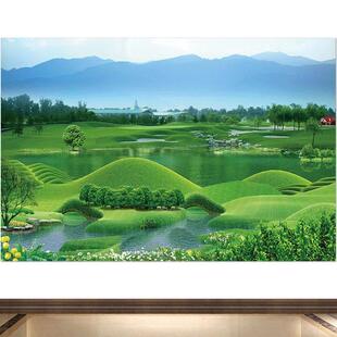 人间仙境江河湖海挂画湖泊湖水财源滚滚山水风景画餐厅客厅小清新