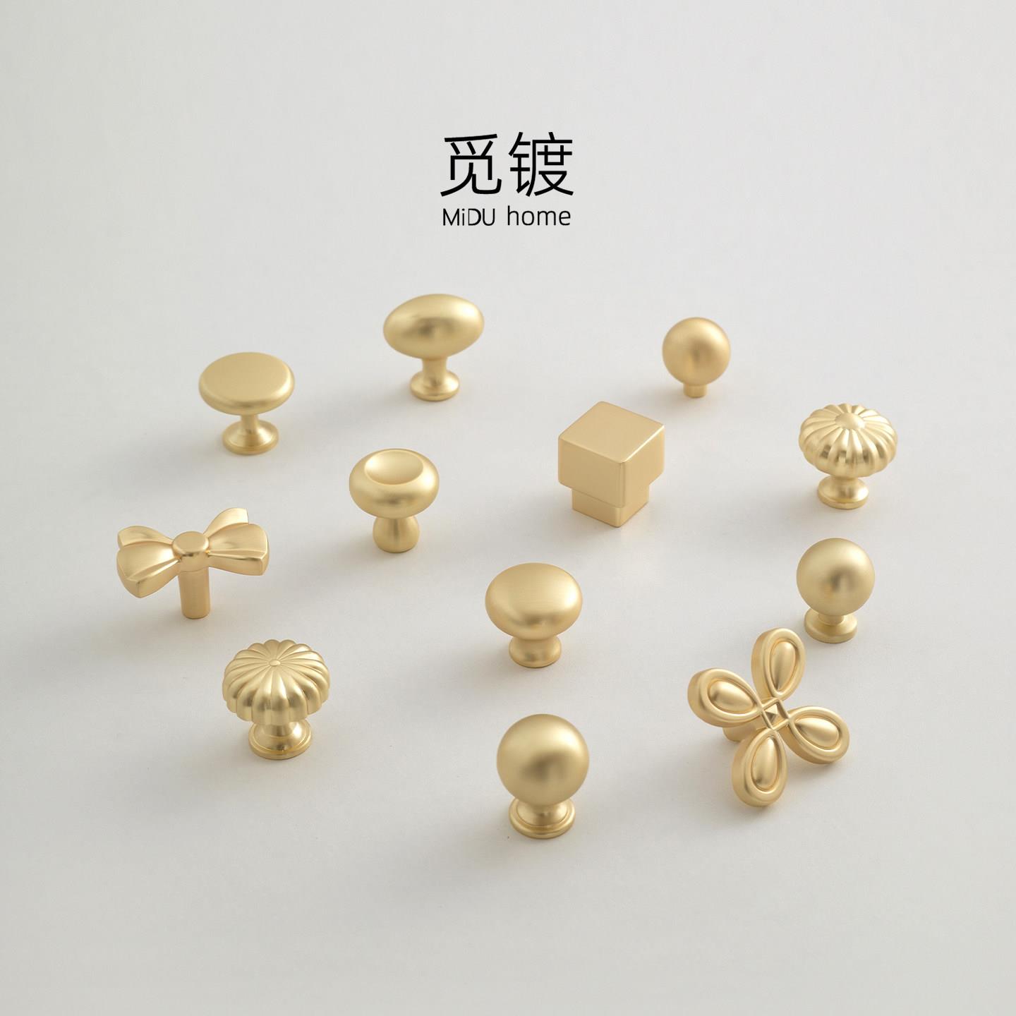 法式金色简约拉手衣柜门整体橱柜子抽屉奶油风圆形美式现代单孔小
