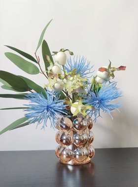 M245蓝色洽谈桌花束仿真花休息室餐桌台商务摆件售楼处样板间摆拍