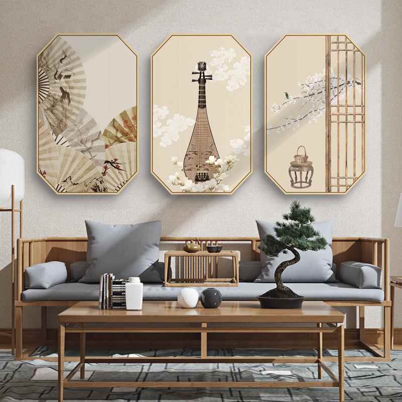 新中式装饰画客厅书房挂画八边形禅意茶室壁画沙发背景墙画