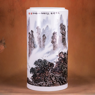 重工山水陶瓷花瓶陶瓷大师罗拥军手绘客厅插花瓶家居装饰陈列摆件