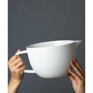 微瑕一个特色 带把9英寸家用陶瓷大碗 水果盆零食收纳碗 睡莲美式