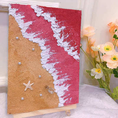 网红手工diy丙烯肌理画数字油画石英砂郁金香手绘装饰画