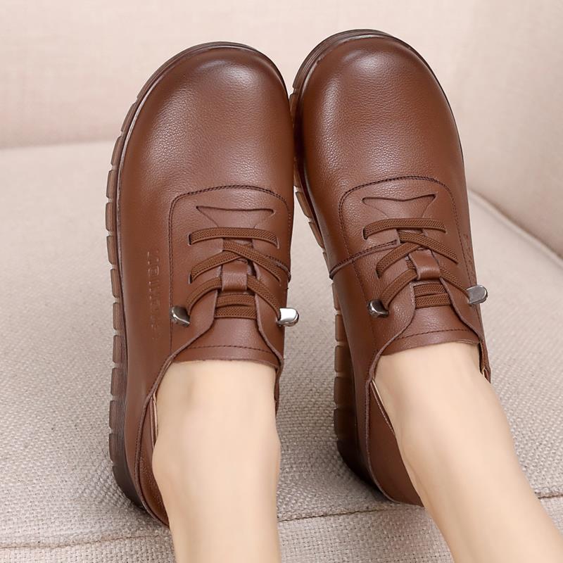 高档皮鞋春冬款厚底休闲妈秋鞋真皮棉鞋舒适妈中老年女鞋子加绒女