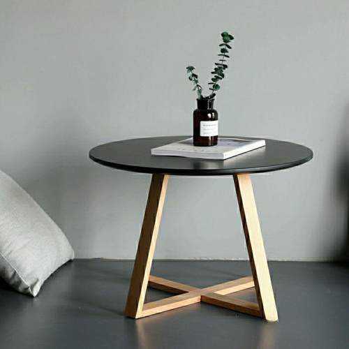 奶油风小茶几小户型圆形实木桌腿茶几桌客厅家用简约飘窗小桌子