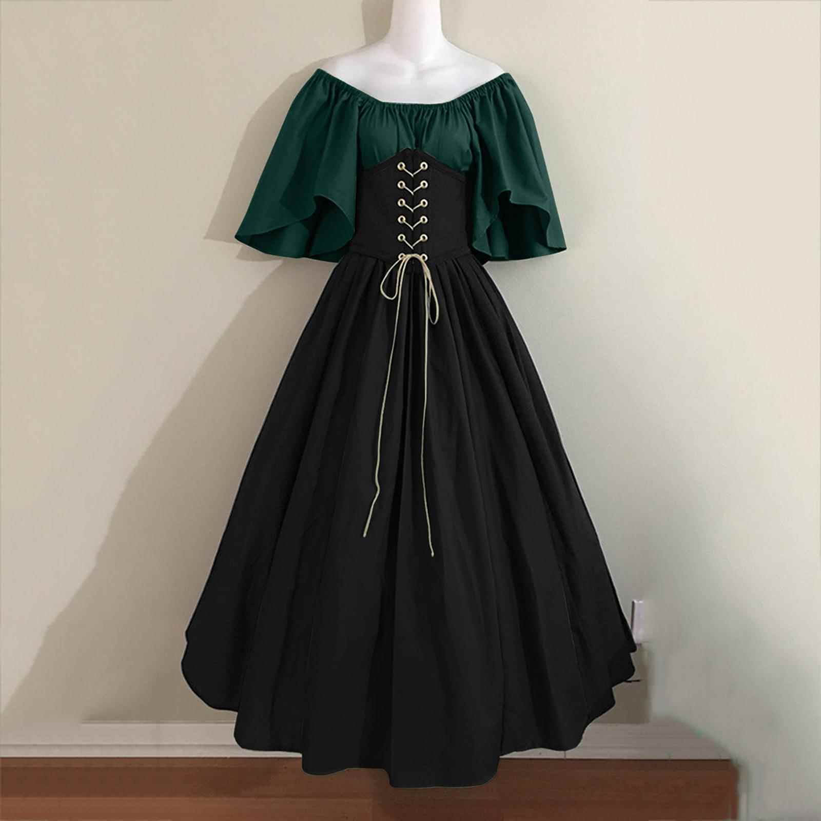 Medieval contrast color stitching flying sleeves tie waist