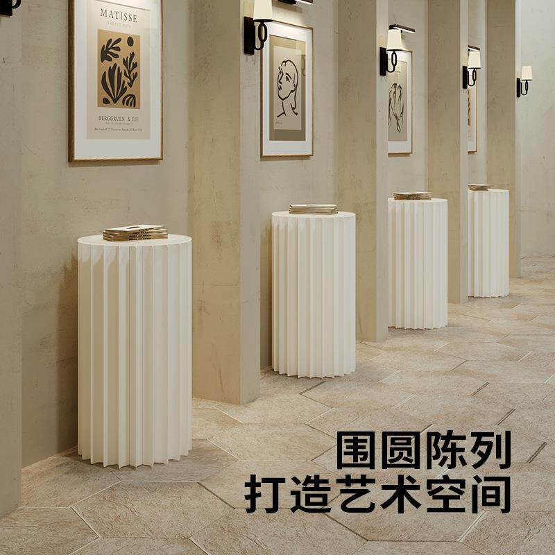 中岛展示台圆柱展示架商场橱窗圆形陈列架创意服装店可折叠