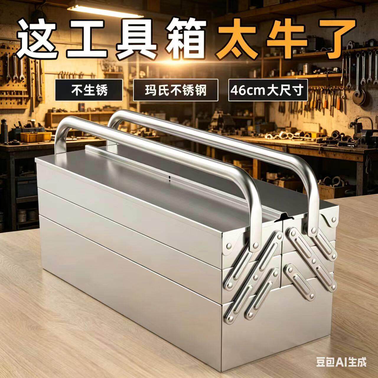 不锈钢工具箱三层可折叠多功能车载电气提手箱双层多层五金收纳箱