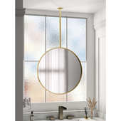 悬挂式 天花板圆形吊镜悬空金属杆黑色框架发光顶部固定洗手间镜子