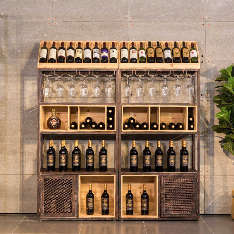 复古欧式铁艺酒架酒吧落地酒柜葡萄酒红酒收纳展示架置物架酒杯架