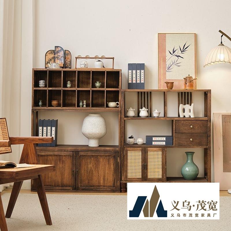 新中式博古架实木多宝阁家用书架小型茶水柜新型餐边柜玄关置物架