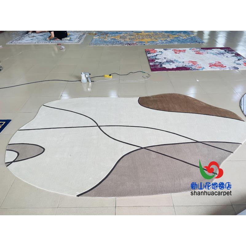 现代简约椭圆形几何格子中式客厅茶几地毯书房卧室大厅接待室地毯