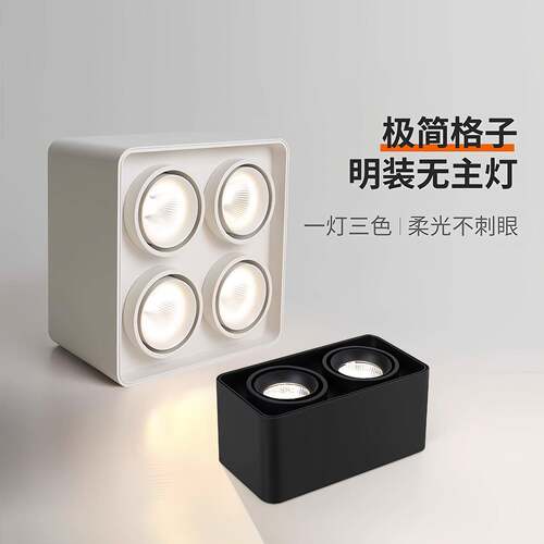 明装射灯无主灯客厅照明智能可旋转吸顶防眩四头筒灯卧室斗胆灯