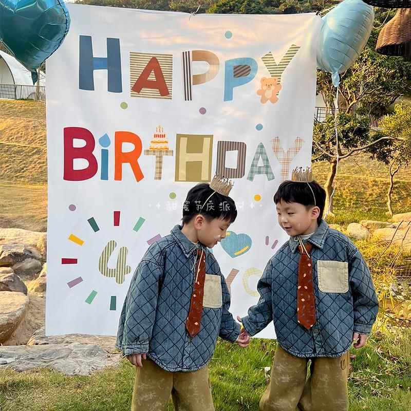 生日装饰场景布置户外挂布男孩周岁儿童宝宝二周岁快乐拍照道具