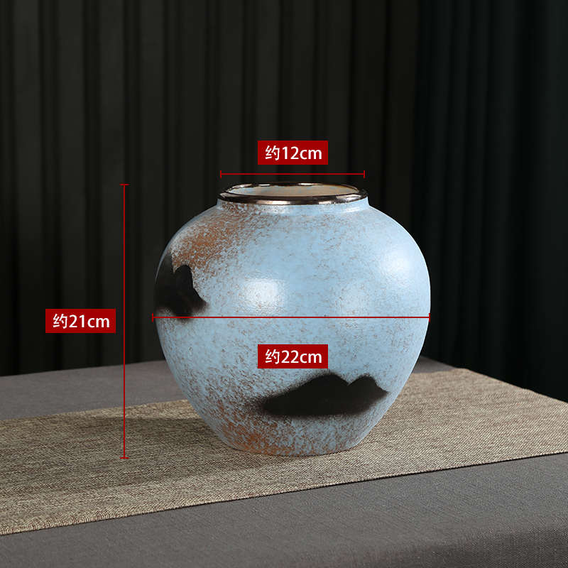 复古新蓝桌面插花中式摆件山水画陶瓷客厅花瓶台面花盆花盆景德镇