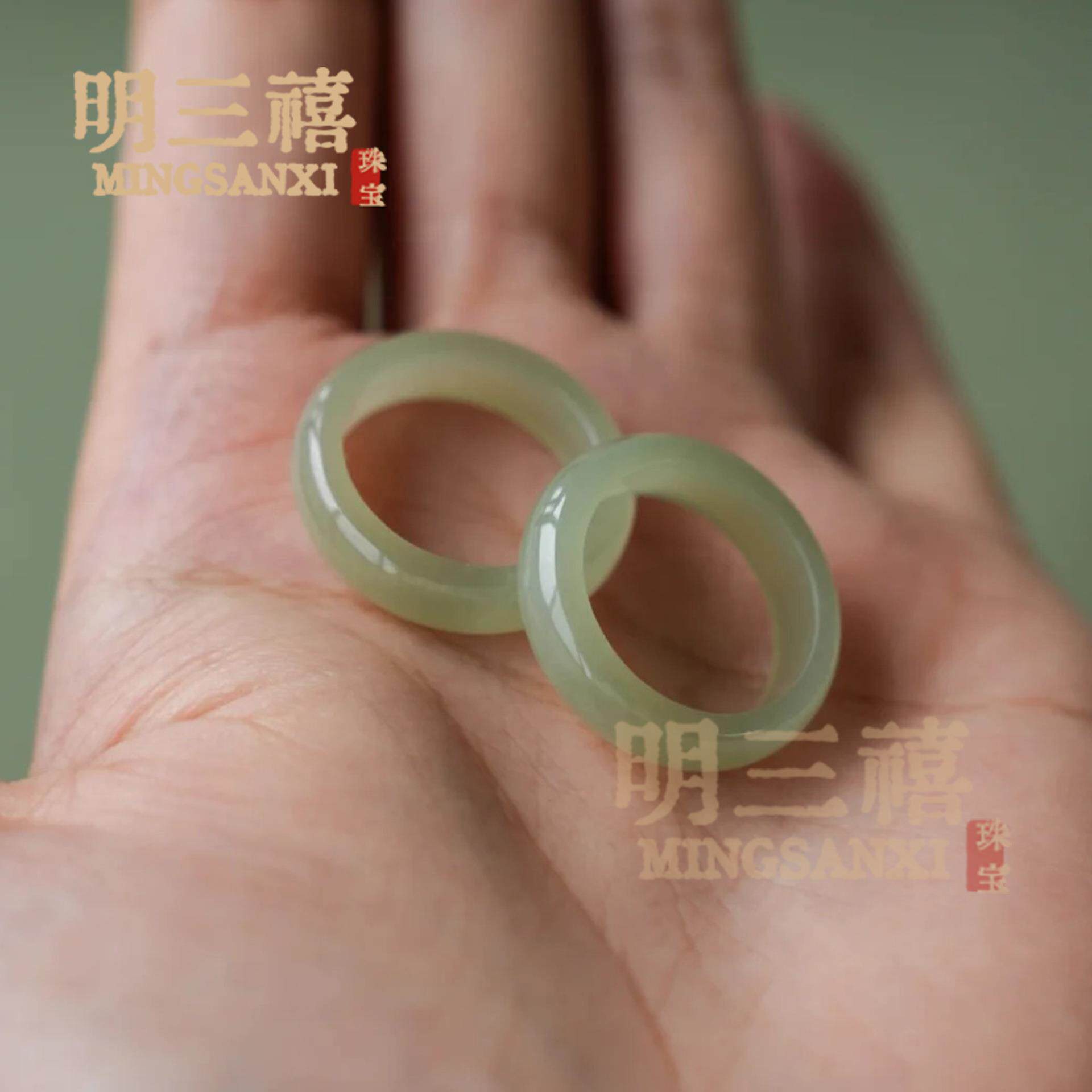 A货天青白玉晴指环然老料和田水玉素戒冰种玉女简约古风MSX-FREF