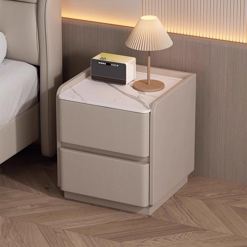 爱莱德超窄床头柜小型轻奢高级感实木极窄床边柜皮质现代简约卧室小柜子