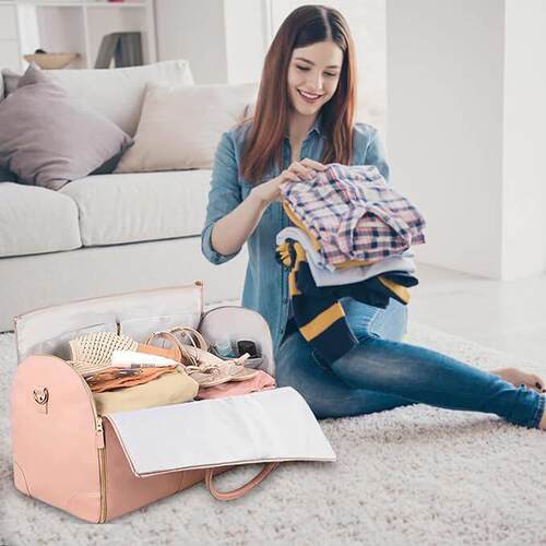 Convenient carry on clothing bag, large leather luggage bag