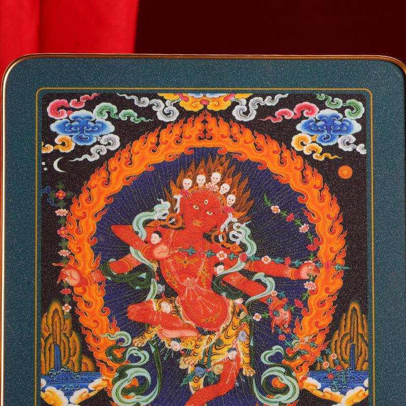 藏式作明佛母铂金实木烤漆相框摆件挂画装饰画家用十相自在唐卡图