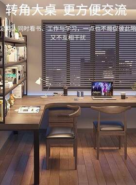 型实木书架一双体书柜桌组合人家用L型拐弯电脑桌I办公桌985绢花