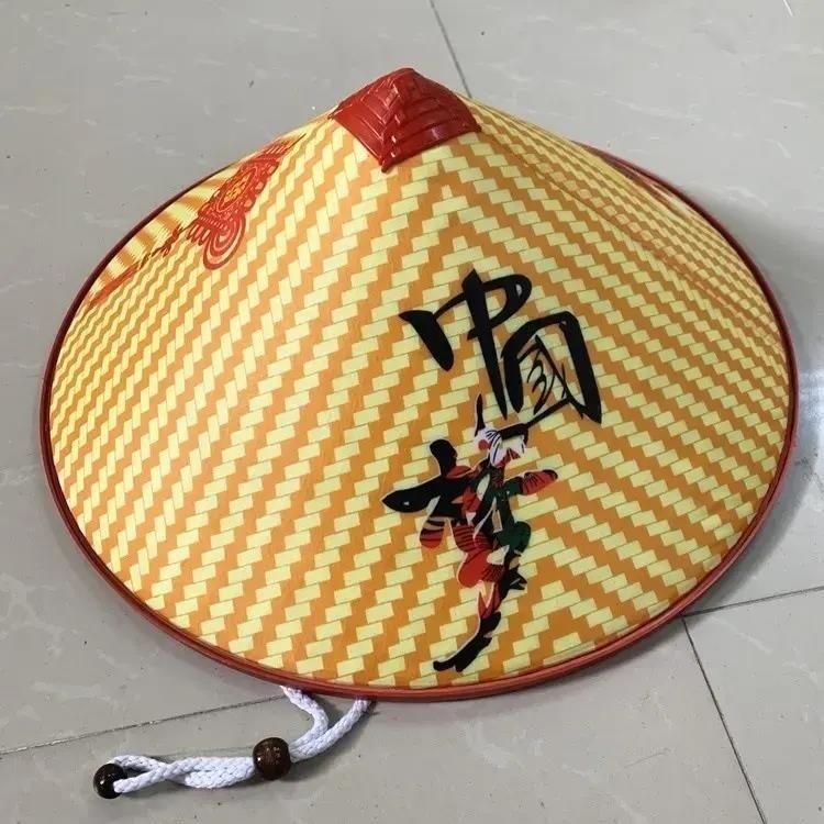 户外防雨斗笠夏季农民大檐草帽中国梦塑料遮阳防晒帽田园采茶帽子