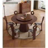 高档富巧匠法式 中风全实木岩板古餐桌椅现代约简吃风白蜡木圆形饭