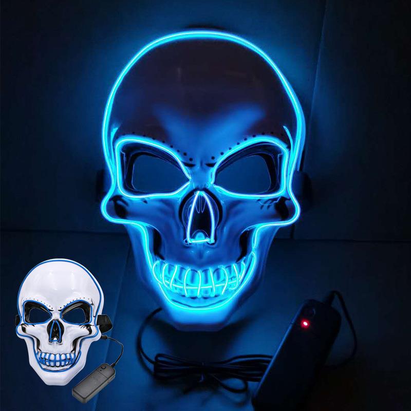 万圣节恐怖吓人鬼头小丑酒吧DJ夜店LED冷光面具 白骷髅头面具发光