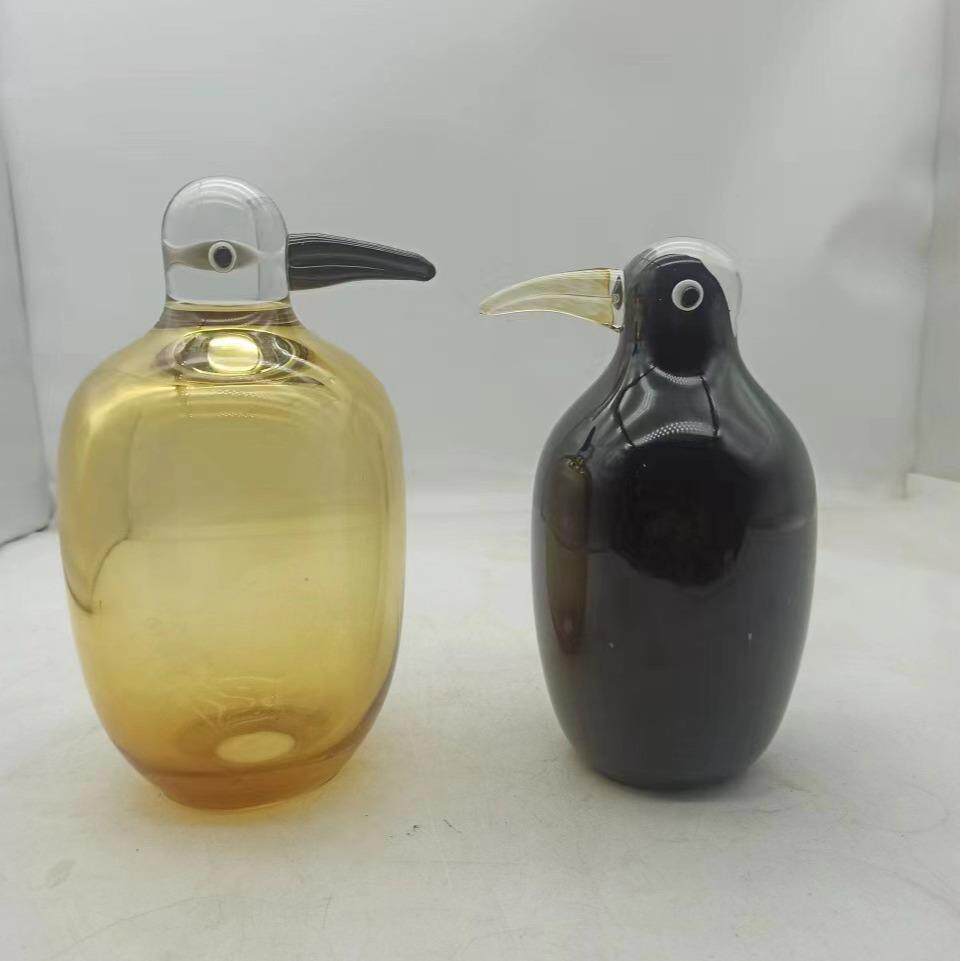 彩色小鸟桌面摆件琥珀色黑色复古撞色吹制玻璃工艺品琉璃工艺