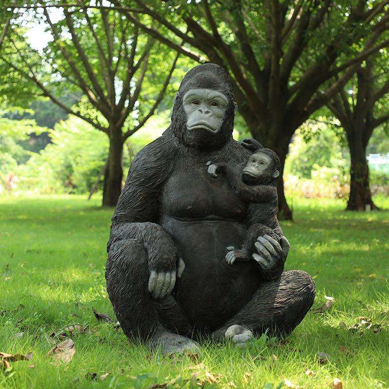 户外园林雕塑庭院装饰小品仿真动物黑大猩猩摆件玻璃钢大型工艺品