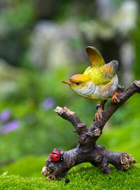 彷真小鸟摆件盆景饰品微景观动物假山流水鱼池布景树脂配件装饰