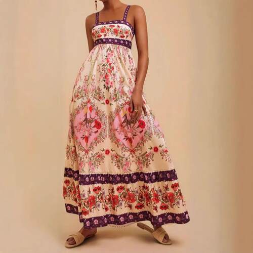 Printed Travachi floral print sleeveless long dress