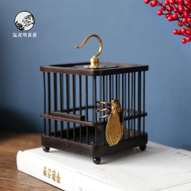 新中式禅意木质金属迷你小鸟笼子茶室茶桌复古风软装饰品托盘摆件