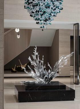 明水花摆件现代轻奢透树脂雕塑透浪花堂摆件酒店大样板明水花房艺
