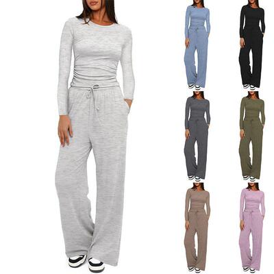 Women's Solid Ruched Drawstring Knitting Loungewear Set