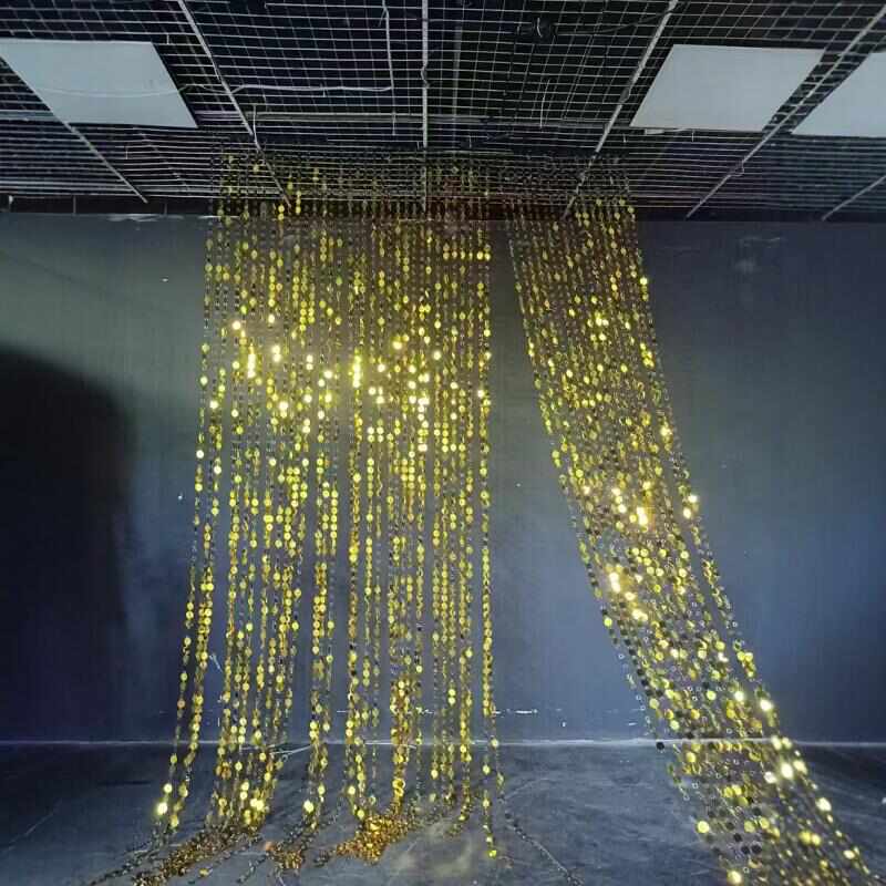 婚庆道具亮片挂件圆形珠光串挂帘镜面婚礼堂舞台背子吊顶装饰布置