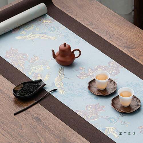 款浮雕织层金双面茶席防水双F97T867S干泡席粉色新款桌旗精美长桌