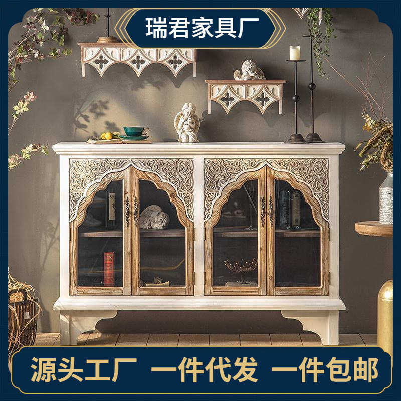 欧式宫廷风复古餐边柜实木酒柜客厅靠墙柜子储物柜美式入户玄关柜,住宅家具,酒柜,淘宝优惠券,粉丝福利购,淘宝优惠卷