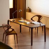 黑胡桃木餐桌全实木长方形吃饭桌子家用北欧原木榫卯茶桌书桌一体