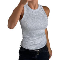 Plus Size Solid Ribbed Round Neck Tank Top Casual Style thumbnail 3