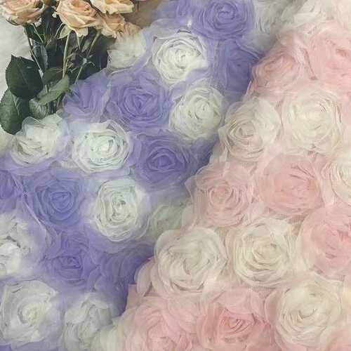 厂家直销 新款高档立体二色玫瑰钩花绣花 蕾丝花边面料 刺绣布料