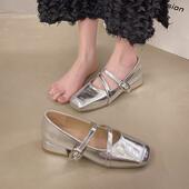 春季 方头浅口配裙子气质百搭0201k 2026新款 女皮鞋 银色玛丽珍单鞋