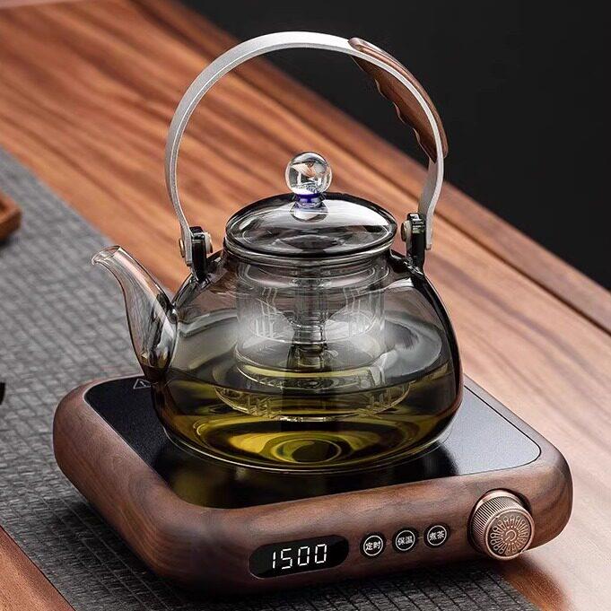 翊博胡桃木电陶炉煮茶器小型电热磁炉自动上水玻璃壶烧水茶炉抽水